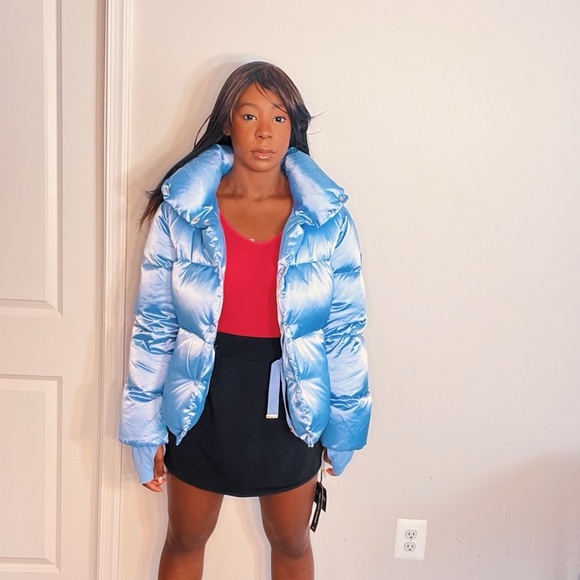 New with tags, never worn SAM NY blue goose feather coat with detachable hood - Picture 7 of 12